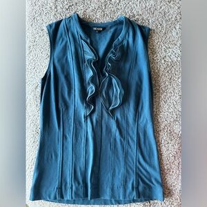 NIC+ZOE Teal Ruffle Sleeveless Blouse